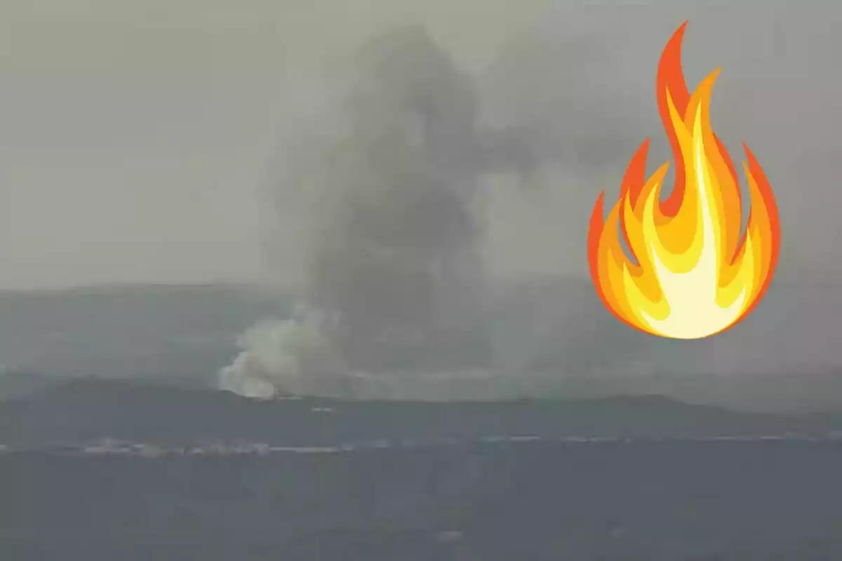 Columna de fum elevant-se des d’una zona boscosa amb una icona de foc a la cantonada superior dreta