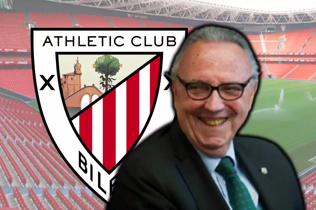 Joan Gaspart i l’escut de l’Athletic