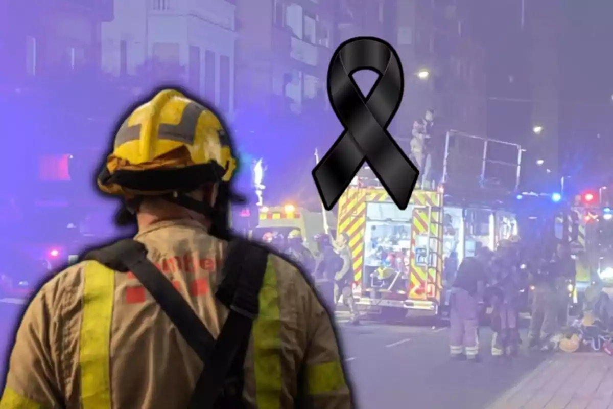 Un agent dels Bombers i el lloc on va ocórrer l’incendi