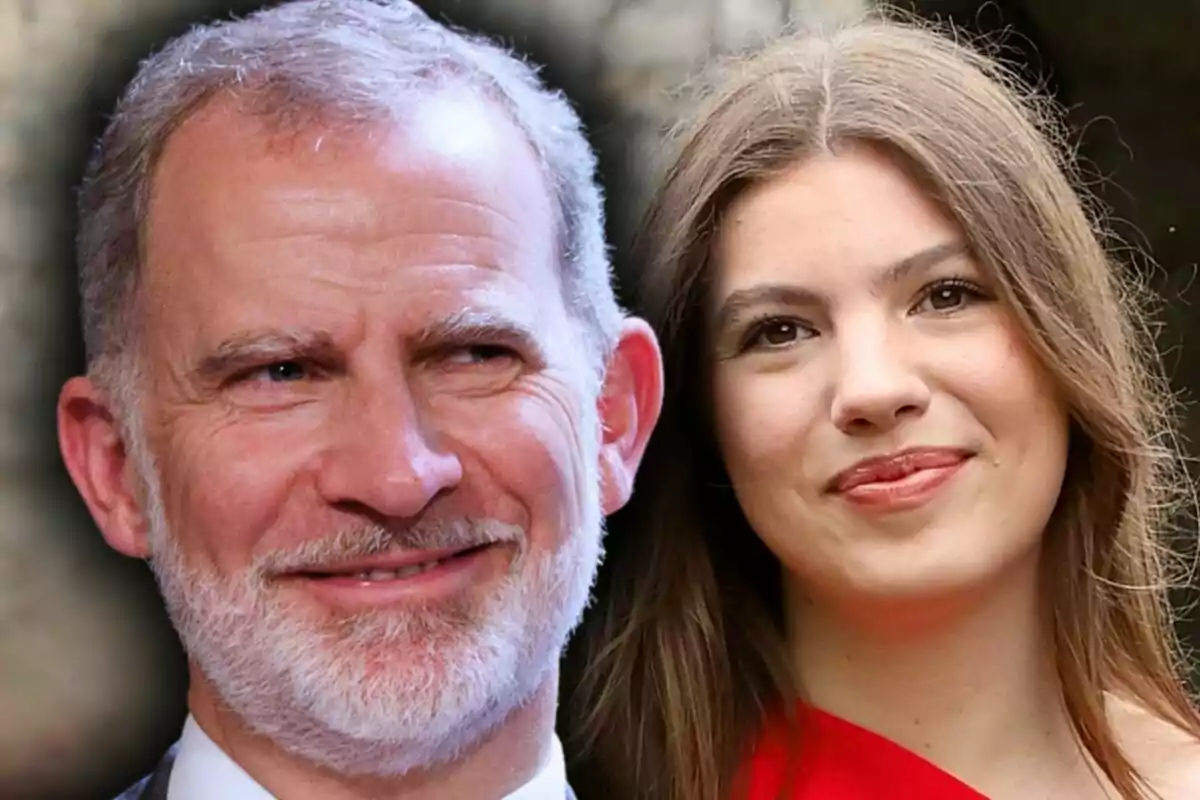 Montaje de fotos de primer plano de Felipe VI y su hija menor, la infanta Sofía, ambos con rostro sonriente.