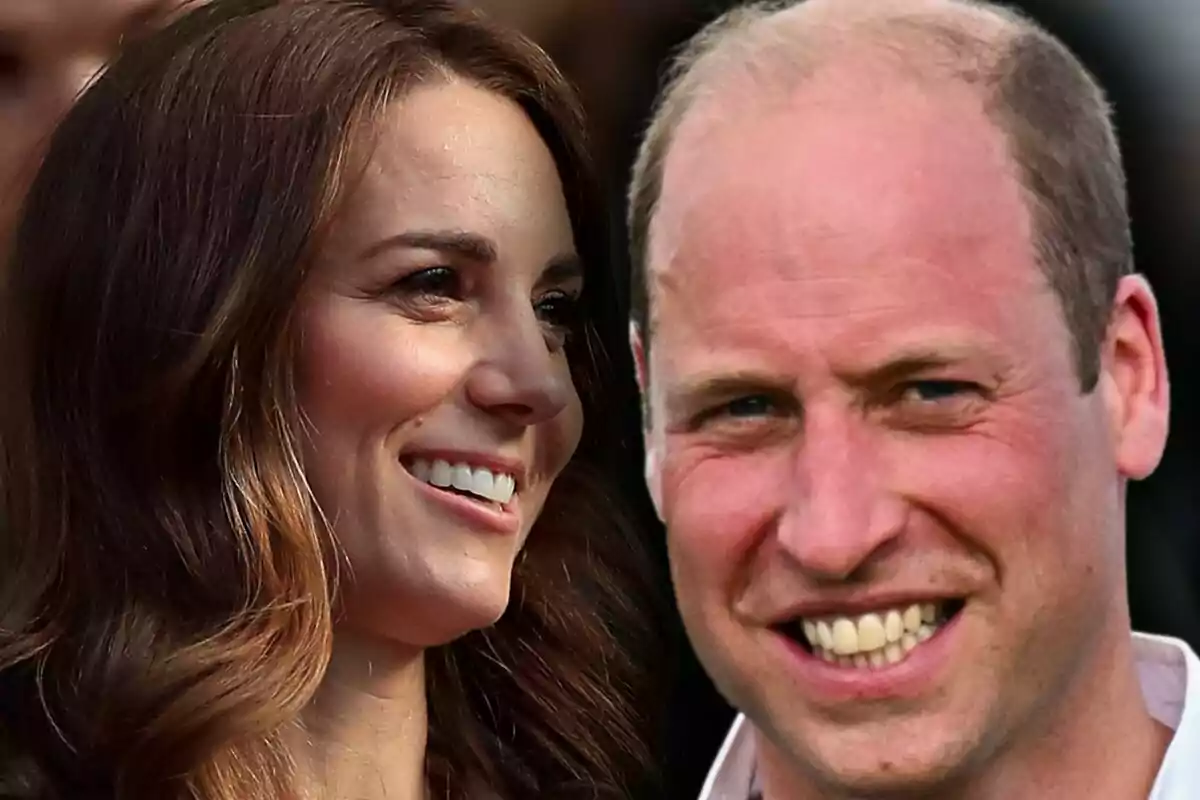 Close-up photo montage of Prince William and Kate Middleton, both smiling.