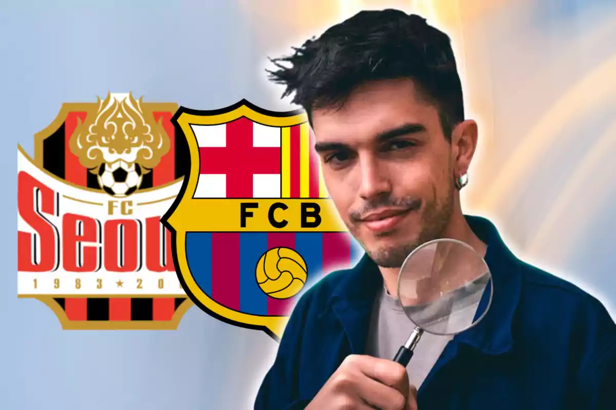 Albert Blaya y los escudos de Seoul y Barça