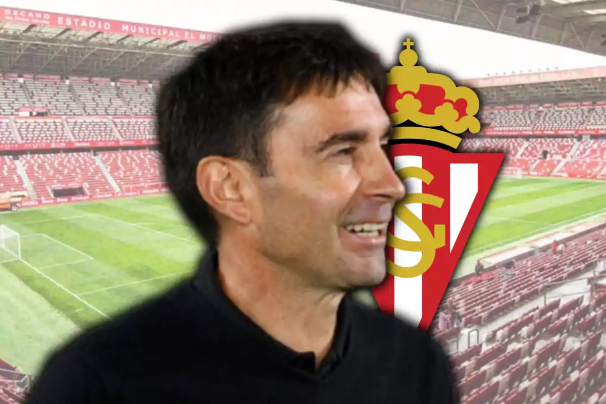 Asier Garitano and the Real Sporting crest