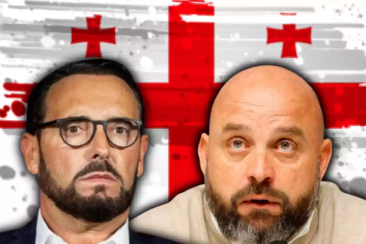 Bordalás y Manolo González con la bandera de Georgia de fondo
