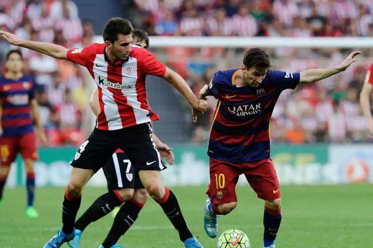 Laporte en la seva anterior aventura a San Mamés en un partit contra el Barça de Messi Laporte en la seva anterior aventura a San Mamés en un partit contra el Barça de Messi