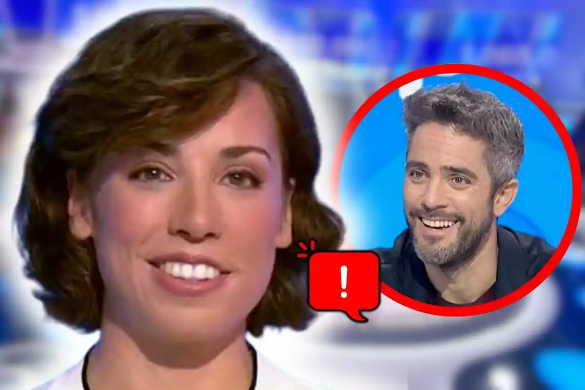 Muntatge de fotos en primer pla de Rosa Rodríguez i Roberto Leal, tots dos somrients amb una icona de missatge amb signe d’exclamació.