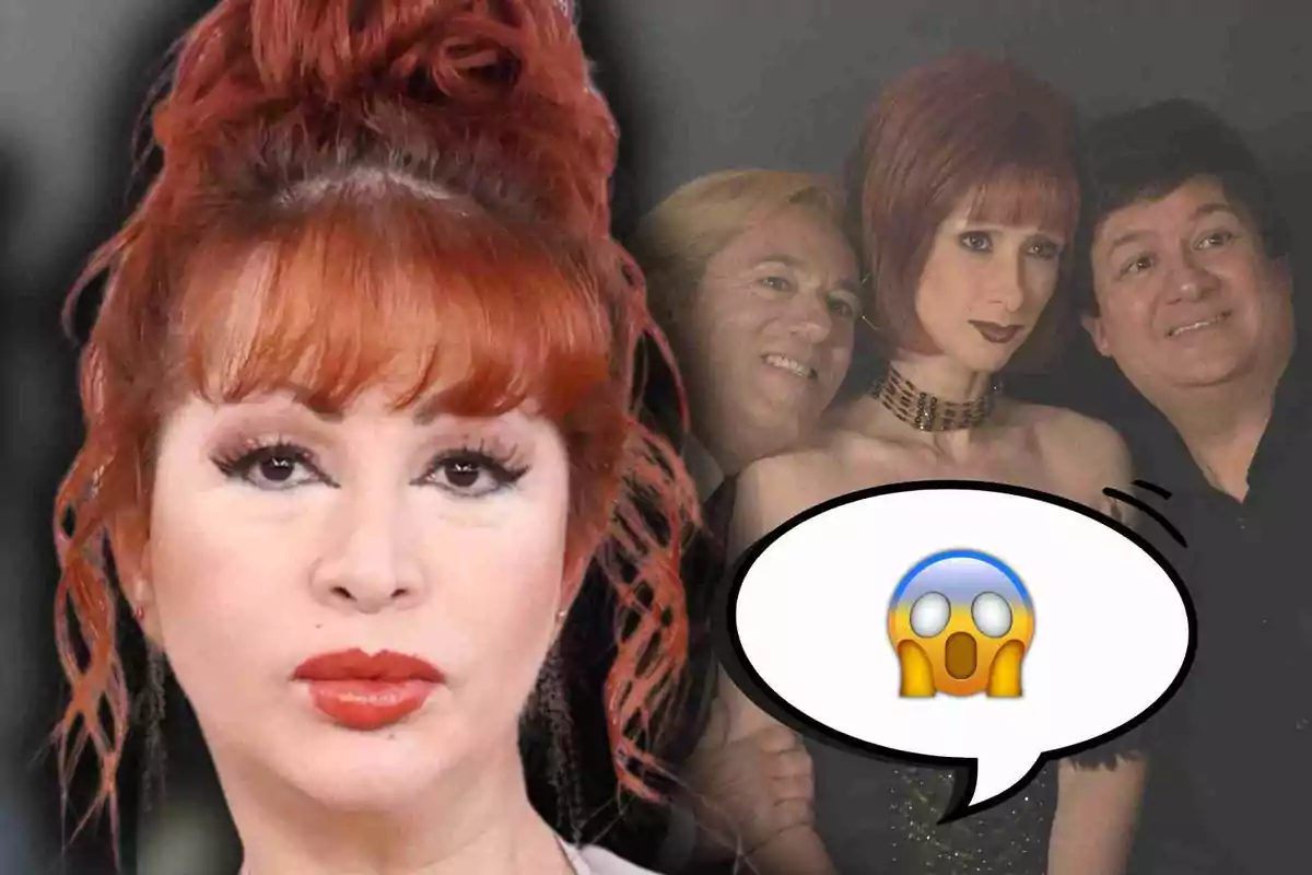 Yurena en primer plano con expresión seria y al fondo una foto de 'Superestar' y un globo de diálogo con un emoji de sorpresa