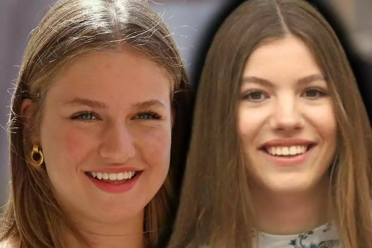 Muntatge de fotos en primer pla de la infanta Sofia i la princesa Leonor, ambdues somrients. Muntatge de fotos en primer pla de la infanta Sofia i la princesa Leonor, ambdues somrients.