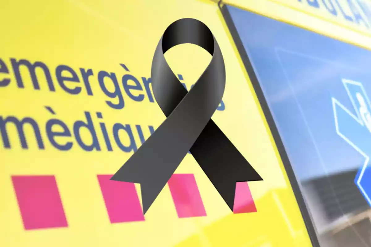 Llaç negre sobre una ambulància groga amb lletres en català