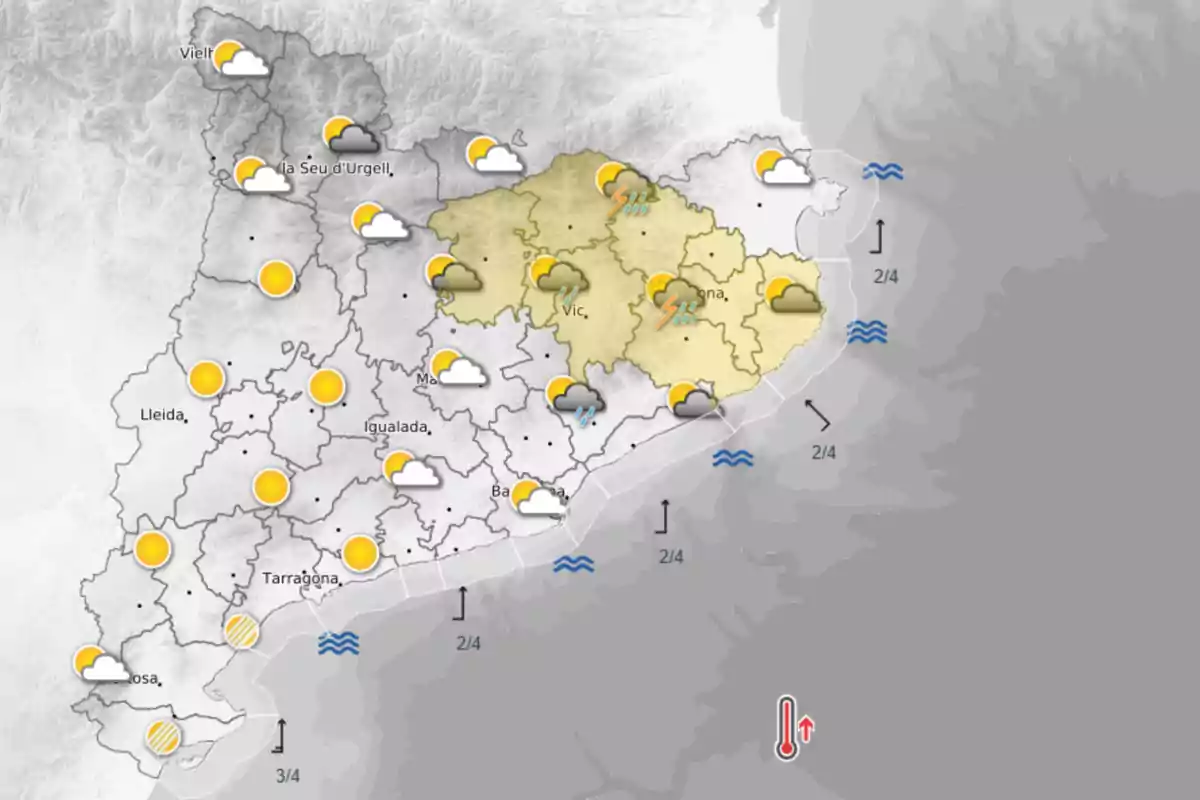 Previsió meteorològica per a l’1 d’agost, amb les comarques en alerta groga Previsió meteorològica per a l’1 d’agost, amb les comarques en alerta groga
