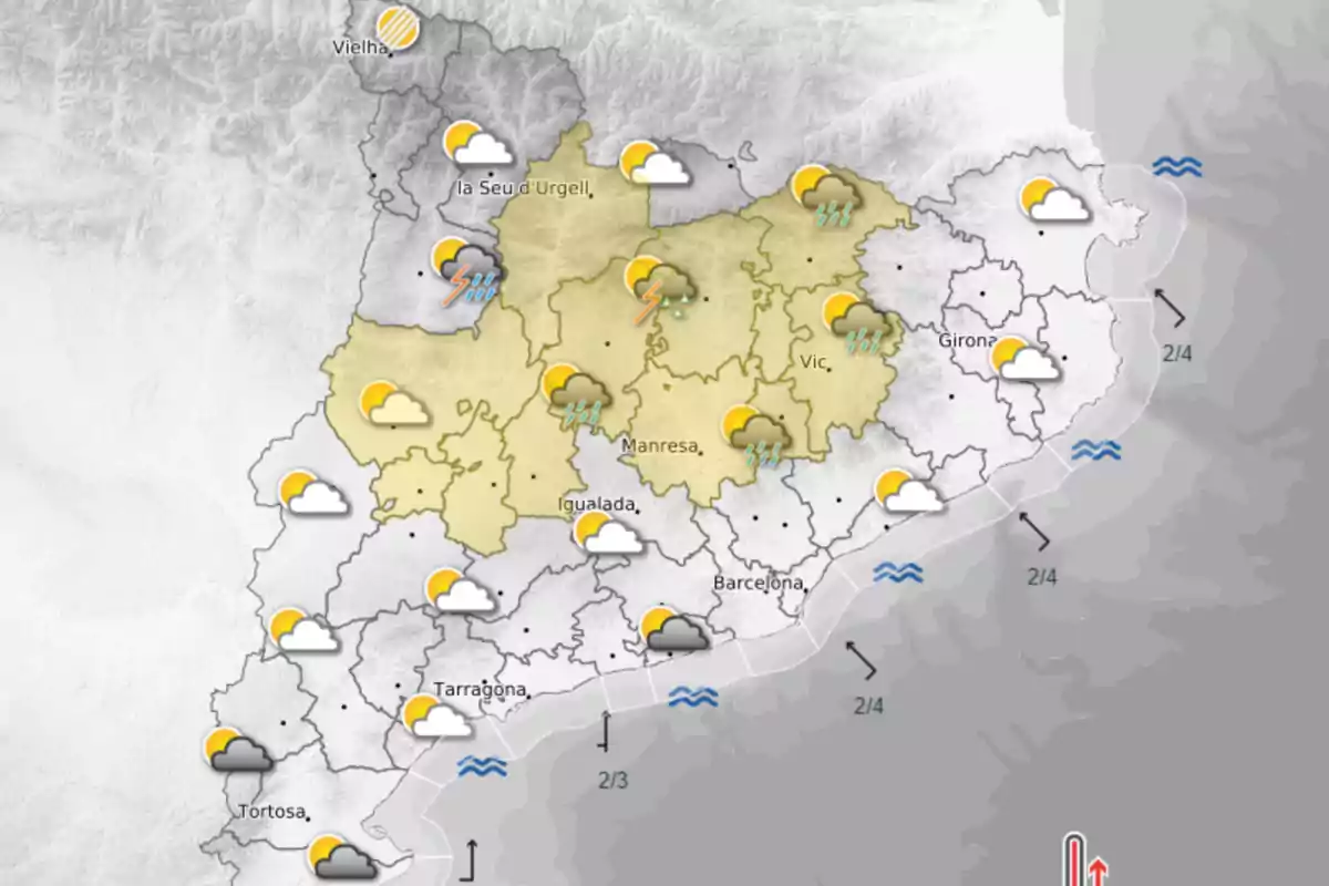 Previsió meteorològica per al dijous 10 de juliol, amb diverses comarques en alerta groga per intensitat de pluja Previsió meteorològica per al dijous 10 de juliol, amb diverses comarques en alerta groga per intensitat de pluja