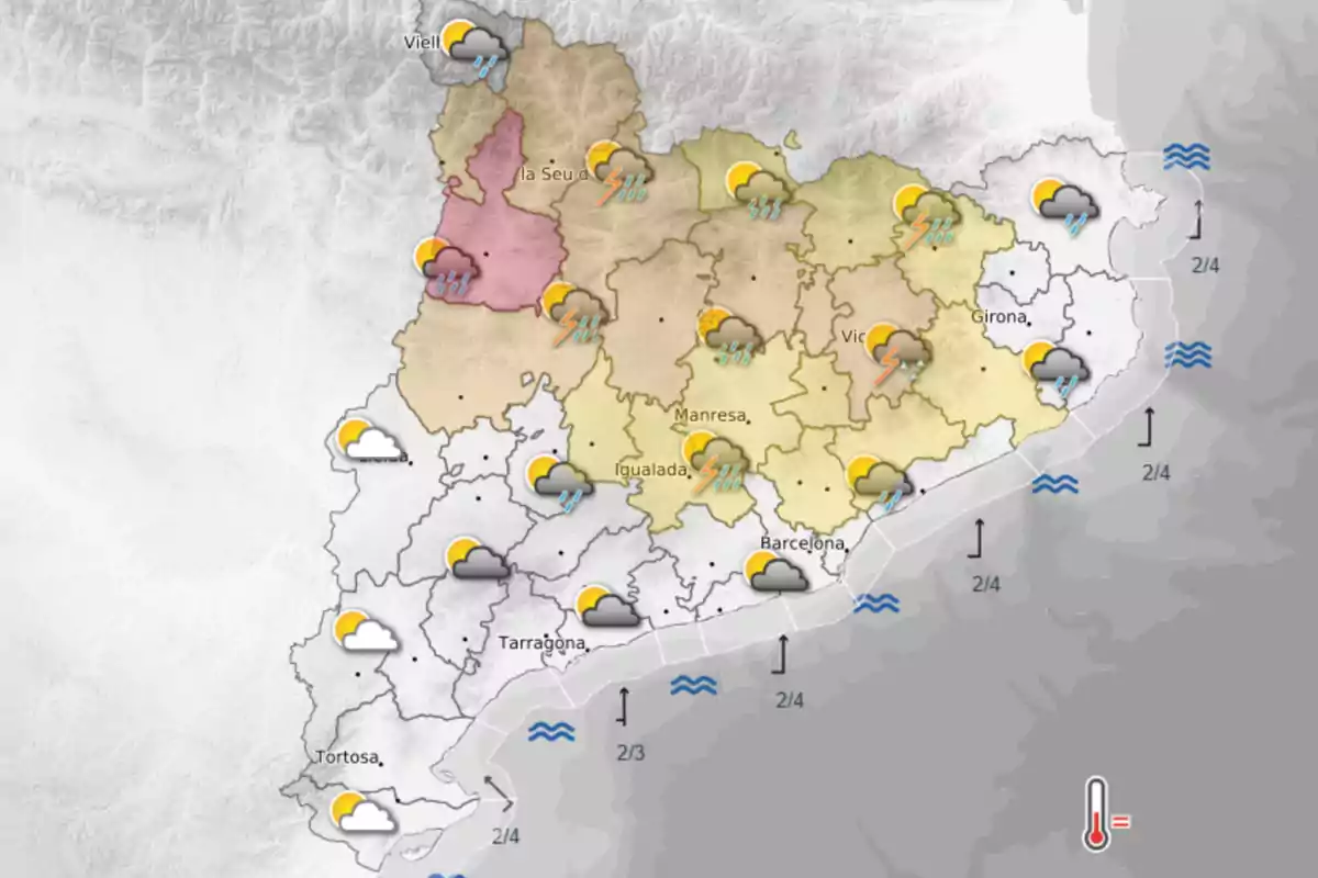 Previsions meteorològiques per a aquesta tarda a Catalunya, amb algunes comarques en alerta per intensitat de pluges. Previsions meteorològiques per a aquesta tarda a Catalunya, amb algunes comarques en alerta per intensitat de pluges.