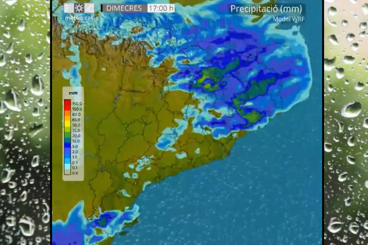 Model WRF de pluges previstes per a aquesta tarda (17h) a Catalunya Model WRF de pluges previstes per a aquesta tarda (17h) a Catalunya