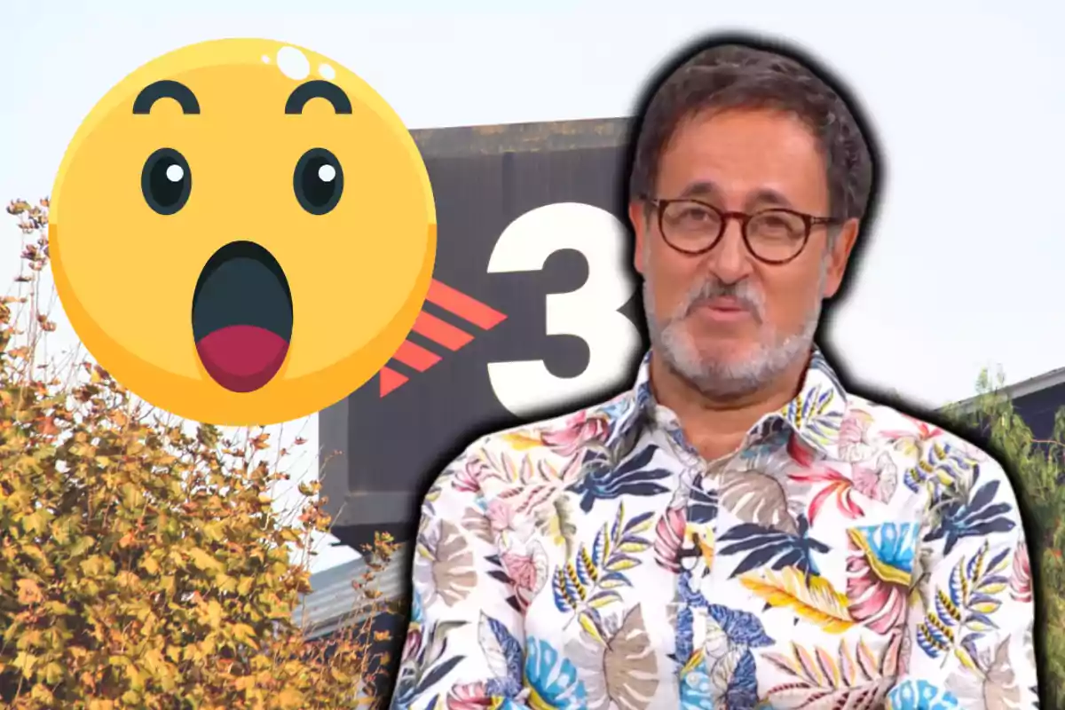Hombre con gafas y camisa colorida junto a un emoji sorprendido y un cartel con el número 3 de fondo