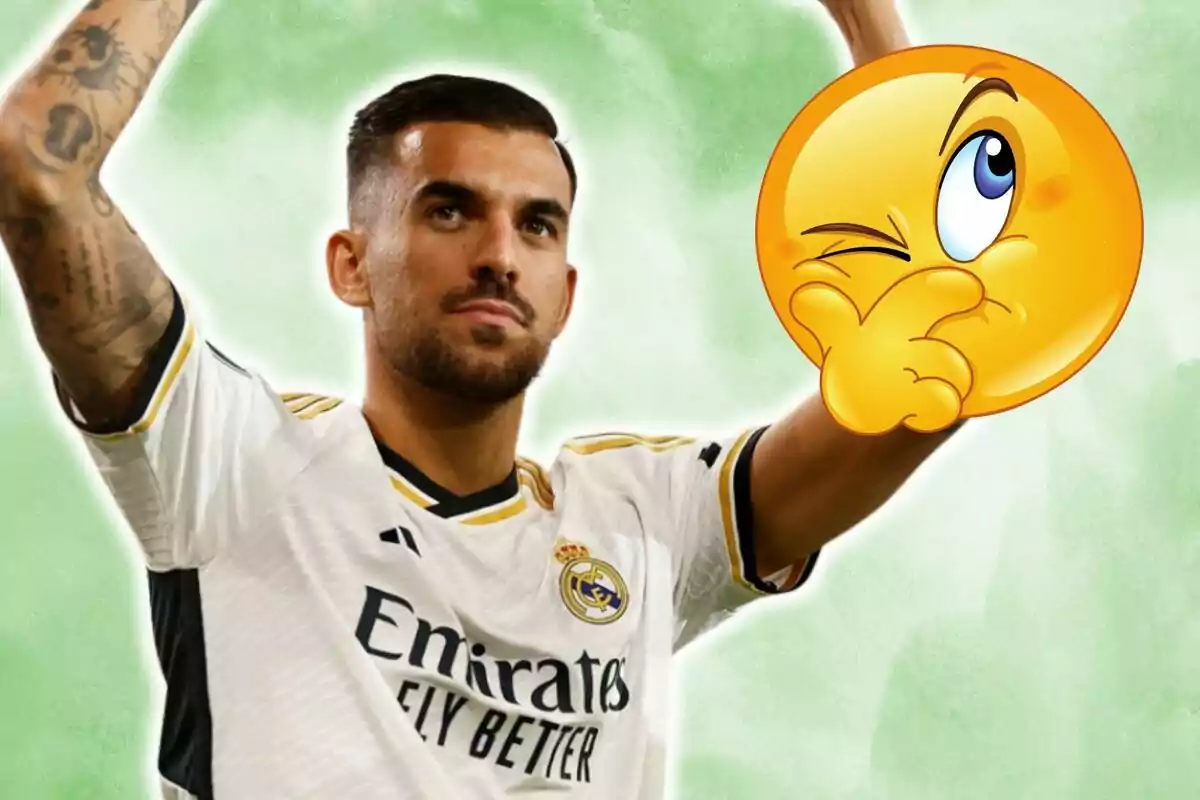 Soccer player in a white uniform raising their arms with a thinking emoji covering part of the image