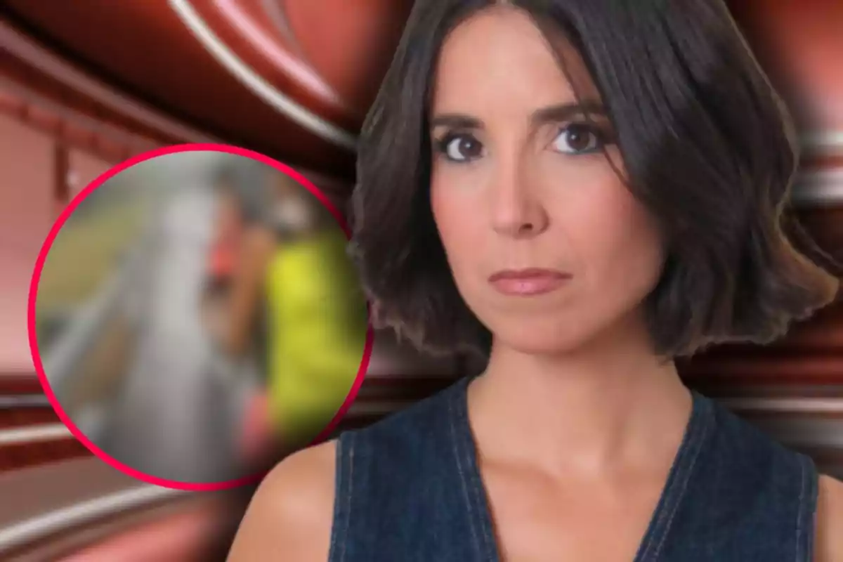 Mujer de cabello corto y oscuro con expresión seria al frente, fondo desenfocado con un círculo borroso a la izquierda