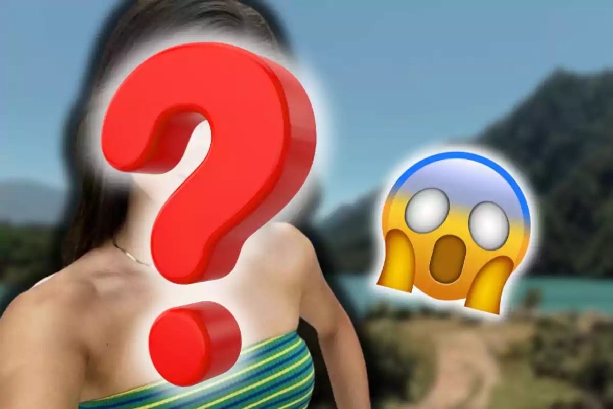 Persona amb el rostre cobert per un signe d’interrogació vermell i un emoji de sorpresa sobre un fons de paisatge natural.