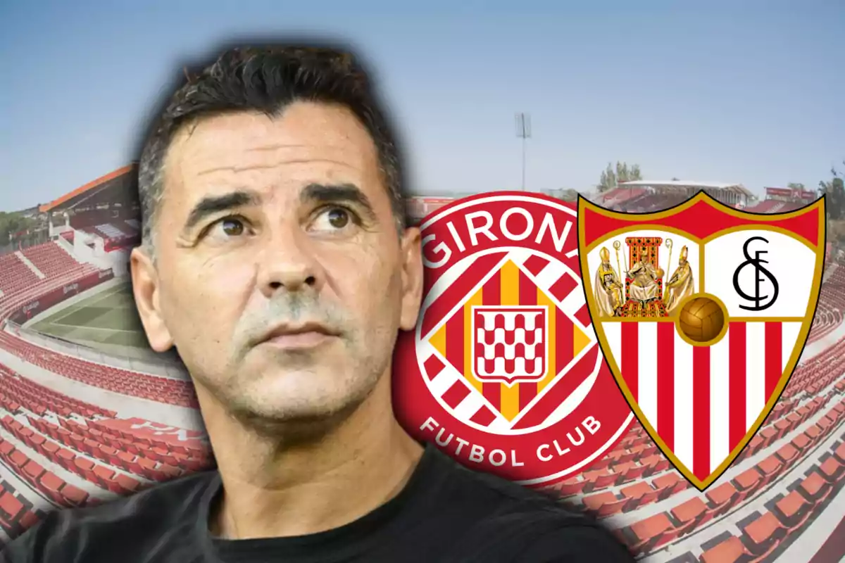 Míchel i els escuts de Girona i de Sevilla