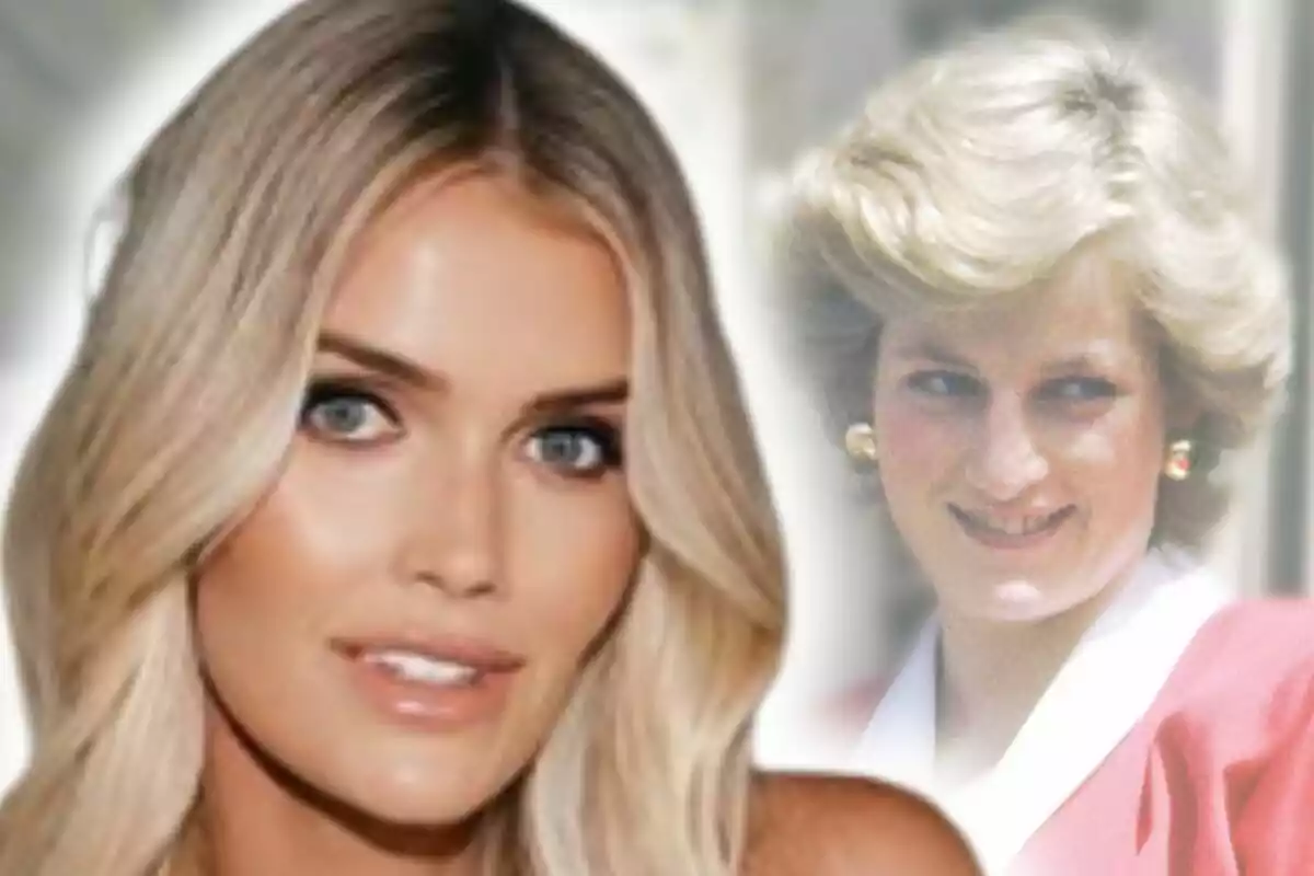 Two blonde women appear in the image, one in the foreground with long, loose hair—who is Kitty Spencer—and another in the background with short, wavy hair—who is Lady Di, her aunt—both looking forward.