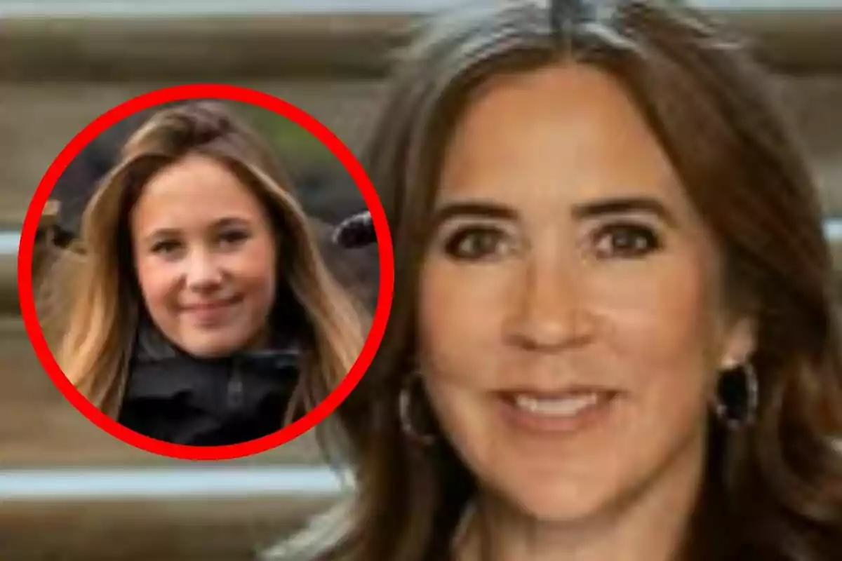 Dos mujeres sonrientes una en primer plano y otra en un círculo rojo en la esquina superior izquierda, que son Mary de Dinamarca y su hija, Jospehine.