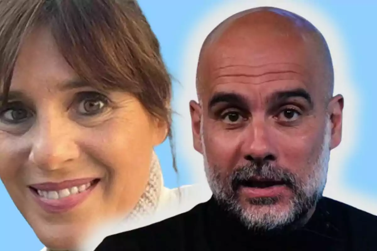 Dues persones en primer pla sobre un fons blau clar