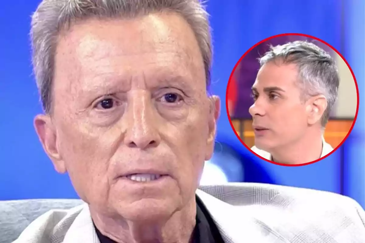 Muntatge amb José Ortega Cano, amb expressió seriosa, i Sergio Lara, de perfil i dins d’un cercle vermell a la cantonada superior dreta