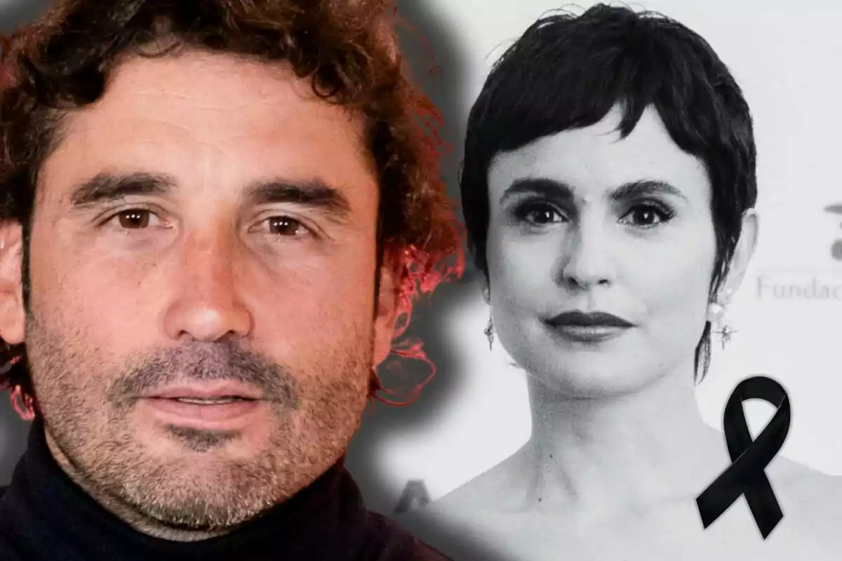 Álex García aparece en primer plano, junto a la imagen en blanco y negro de Verónica Echegui con un moño negro de luto en la esquina.