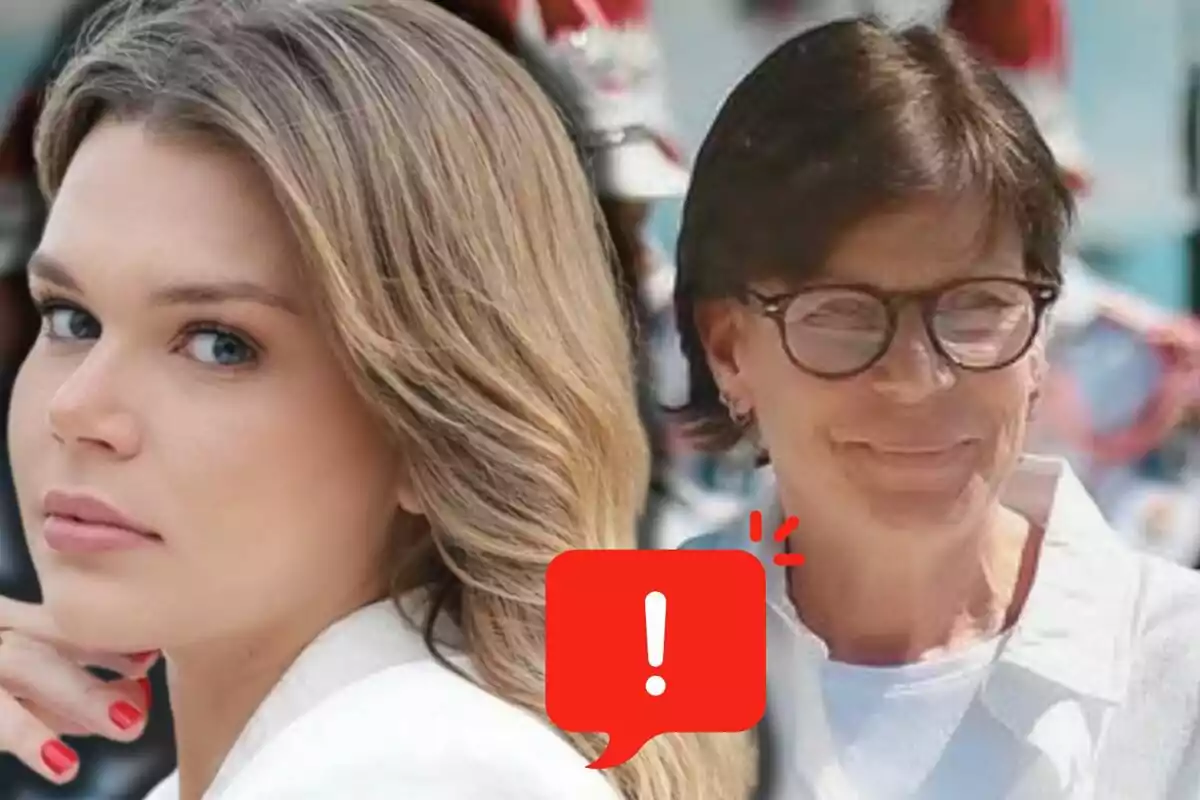 Camille Gottlieb i Estefania de Mònaco en primer pla amb una icona d’advertència vermella al centre