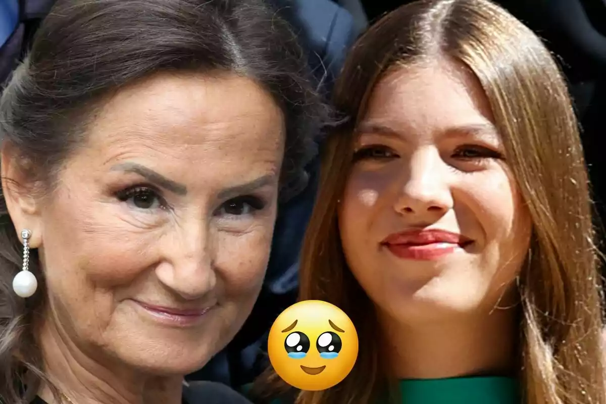 Paloma Rocasolano i la infanta Sofia somriuen juntes mentre un emoji de carona amb llàgrimes d’emoció apareix en primer pla.