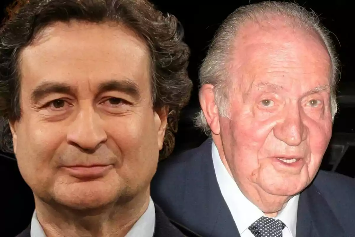 Pepe Rodríguez y Juan Carlos I posan juntos con expresión seria y fondo oscuro