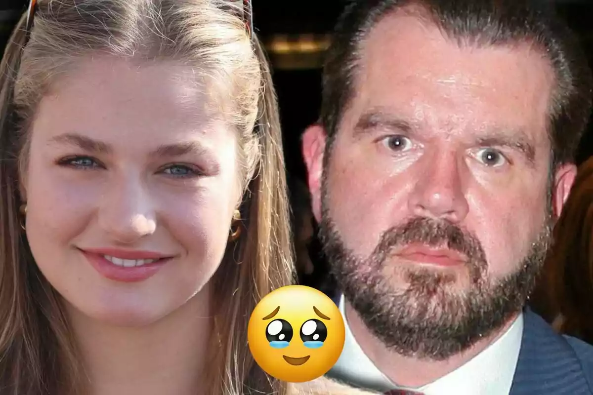 La princesa Leonor i Jesús Ortiz l’un al costat de l’altre amb un emoji de carona amb ulls brillants i llàgrimes al davant