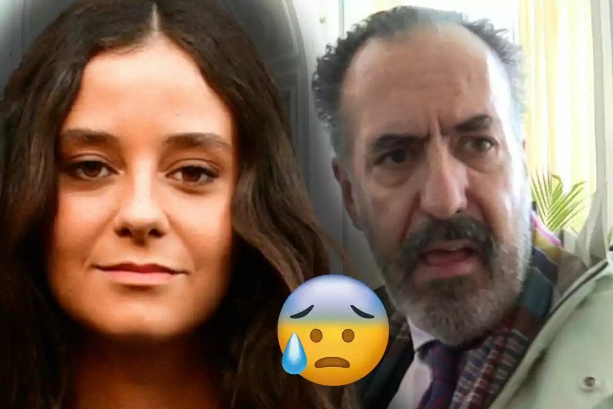Victoria Federica y Jaime de Marichalar aparecen juntos con un emoji de cara preocupada y una lágrima al centro de la imagen.