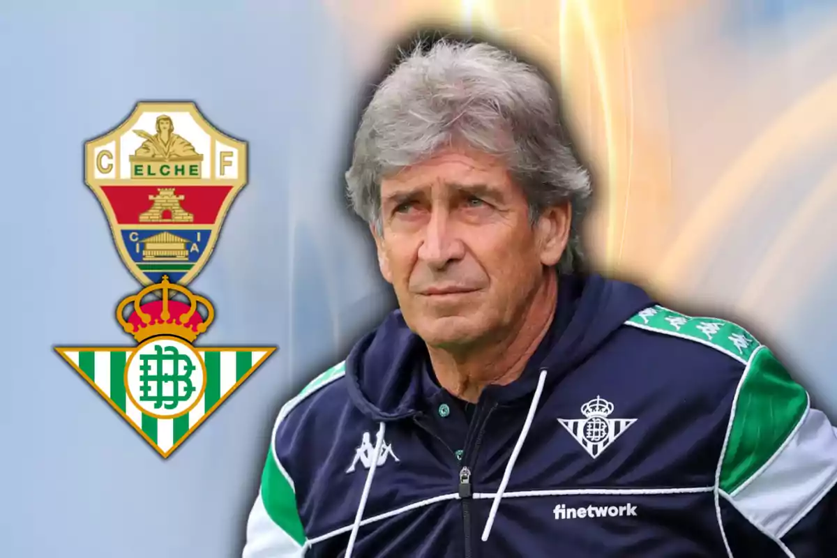 Manuel Pellegrini y los escudos de Betis y Elche