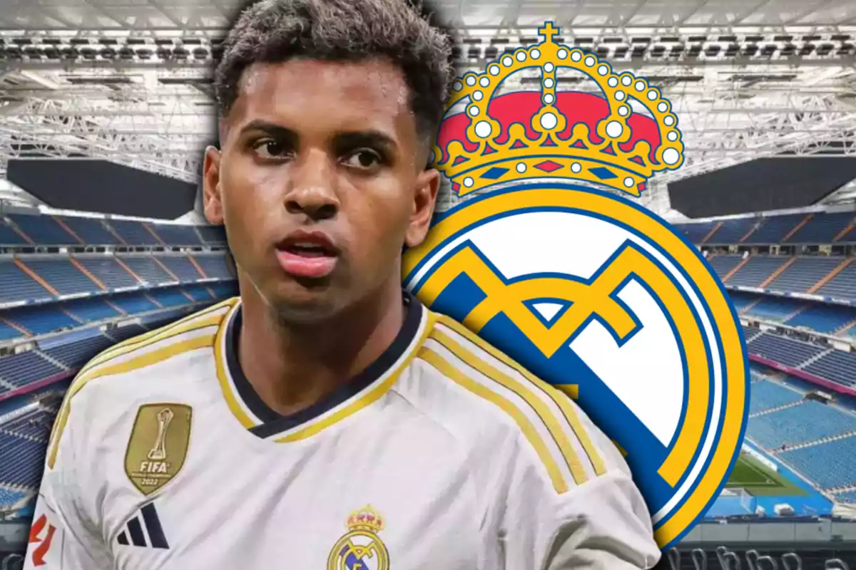 Rodrygo y el escudo del Real Madrid