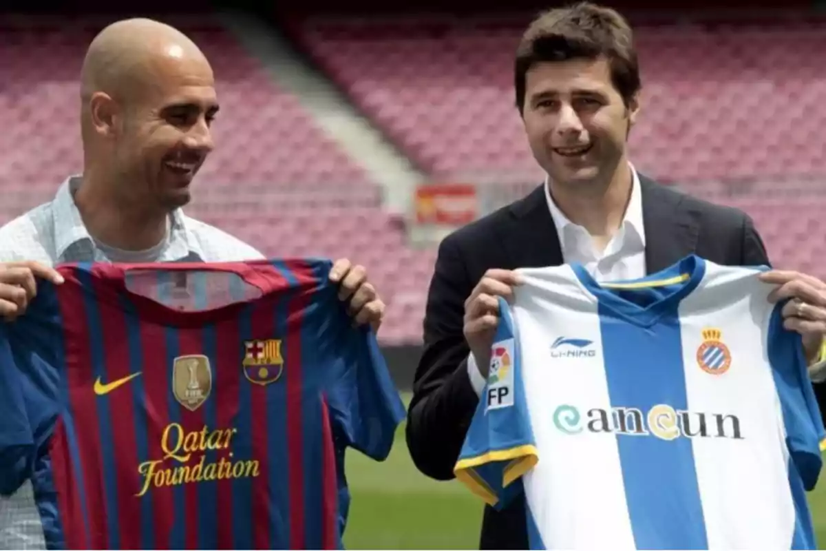 Pep Guardiola y Mauricio Pochettino en un derbi catalán hace unos años Pep Guardiola y Mauricio Pochettino en un derbi catalán hace unos años