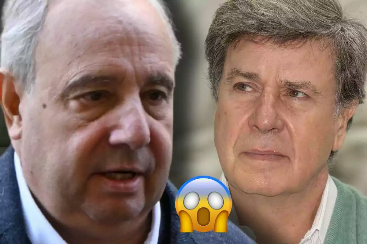 Fernando i Cayetano Martínez de Irujo mirant-se amb expressió seriosa i un emoji de sorpresa al centre