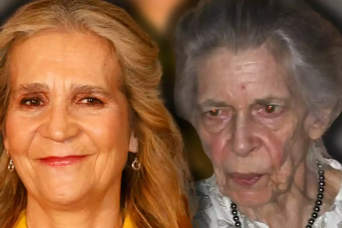Infanta Elena and Irene of Greece appear in the picture; one of them is smiling and the other has a serious expression.