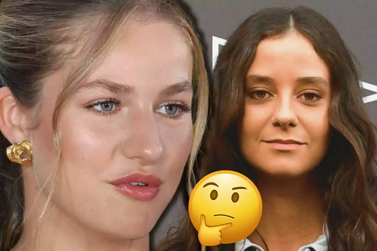 Princess Leonor and Victoria Federica appear in the foreground next to a thinking face emoji