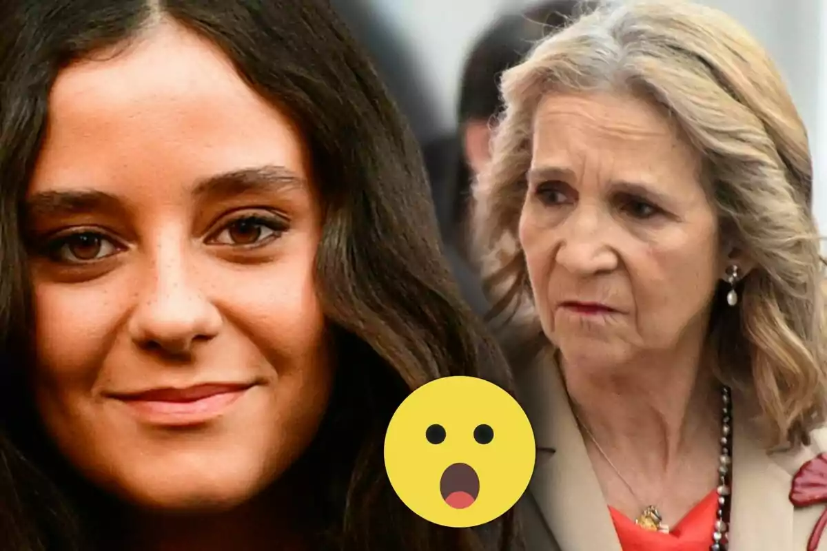 Victoria Federica y la infanta Elena aparecen en la imagen junto a un emoji amarillo de sorpresa