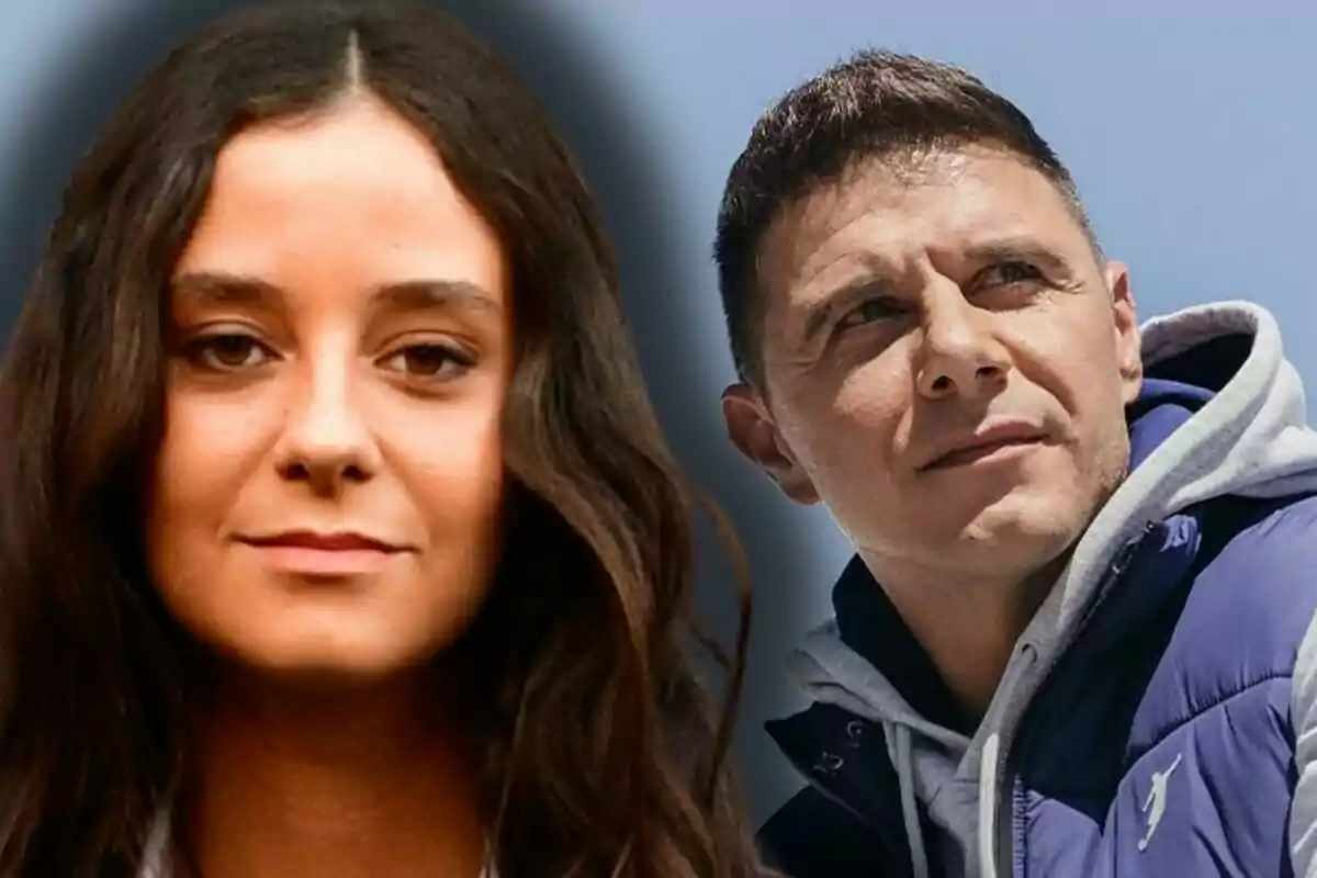Victoria Federica with Joaquín Sánchez wearing a blue jacket and a light sweatjersey, looking to the right