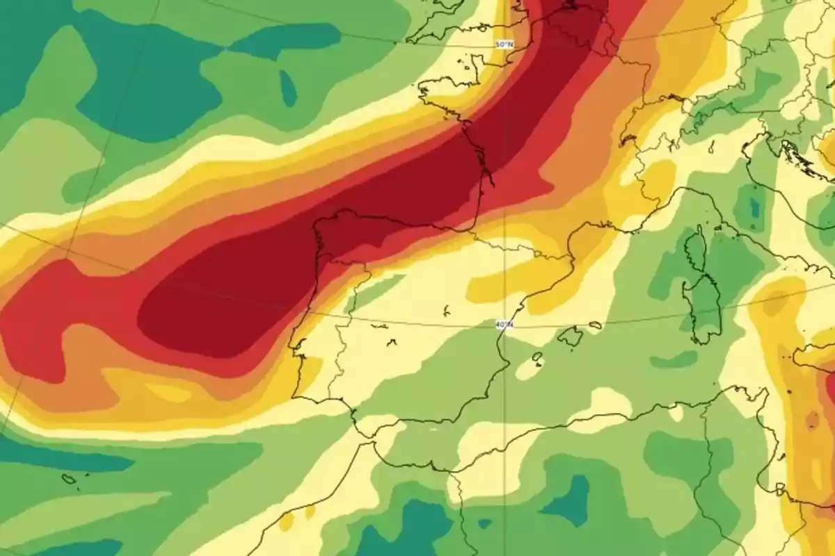 Mapa meteorològic amb l'evolució del núvol de diòxid de sofre sobre Europa