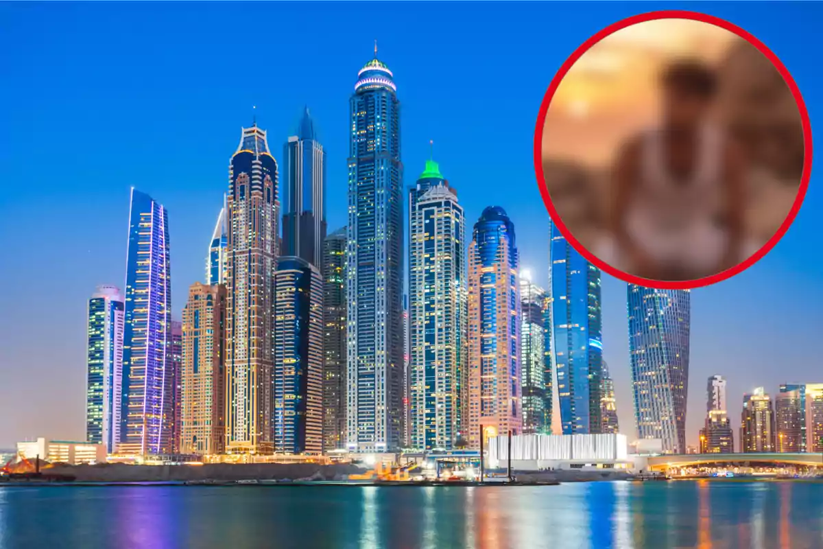 Muntatge amb una imatge de Dubai. A la dreta una imatge borrosa amb un actor de la sèrie Merlí
