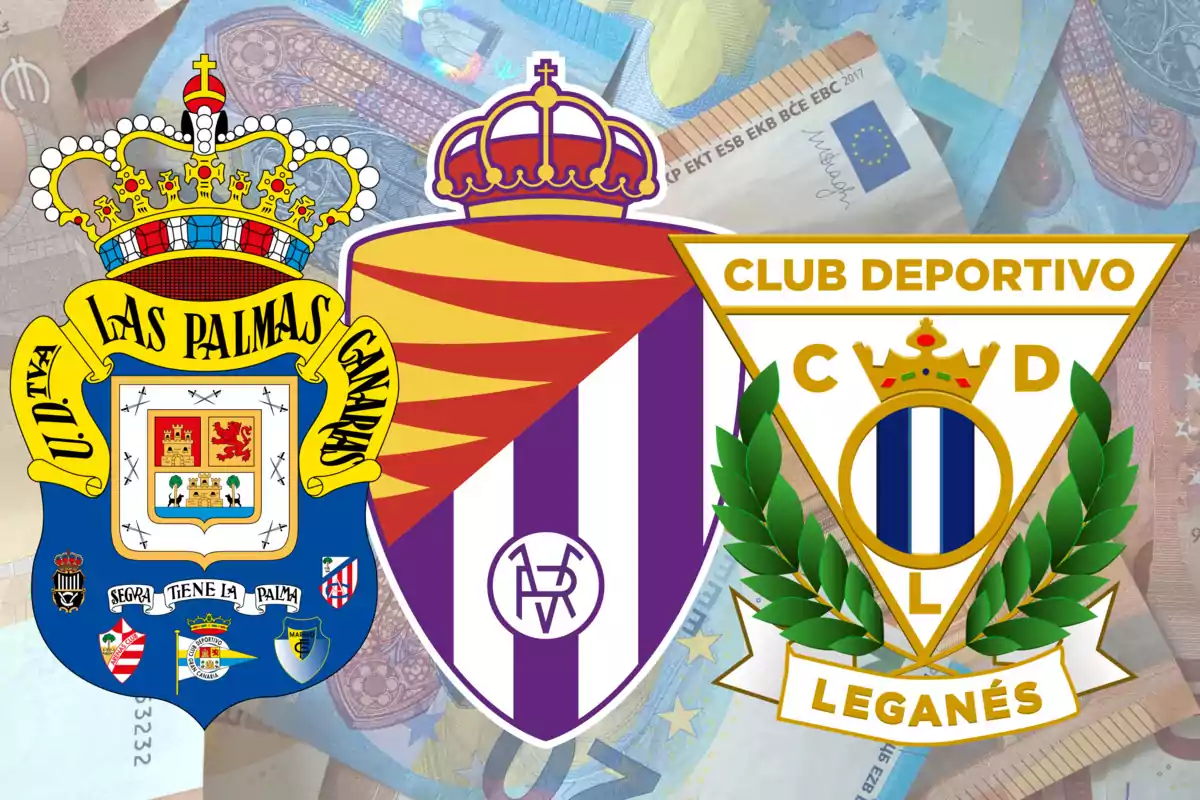 Escuts dels equips de futbol UD Las Palmas, Reial Valladolid i CD Leganés