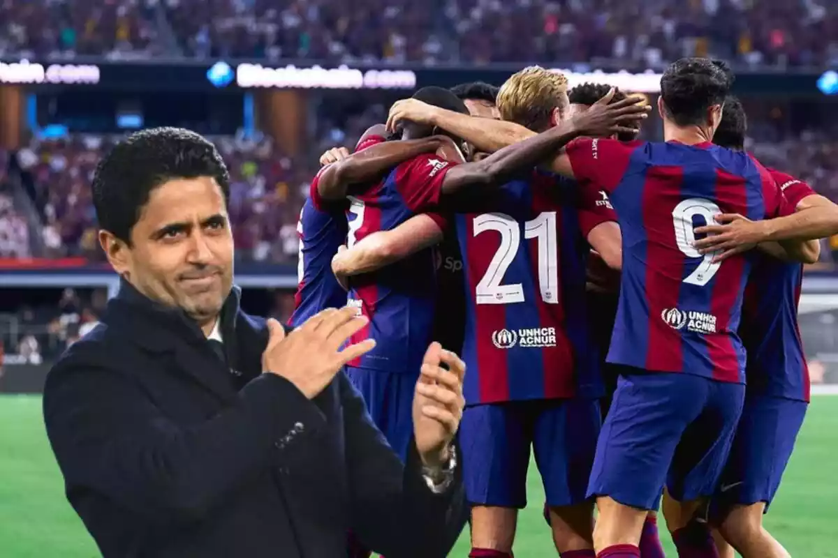 Al Khelaïfi i els jugadors del Barça