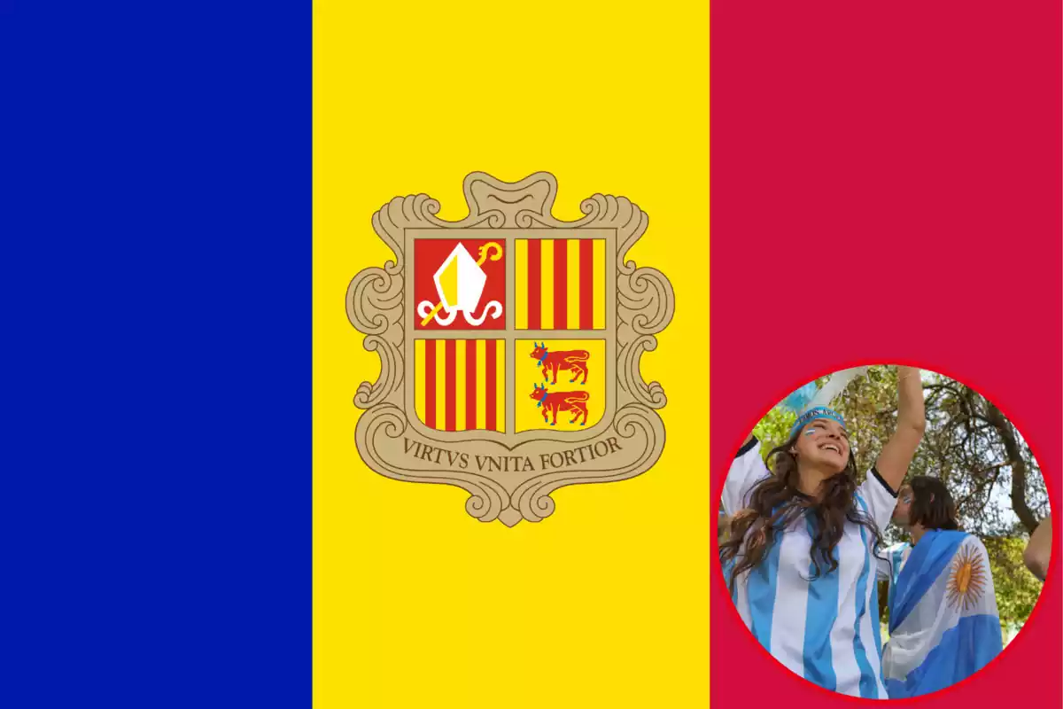 Muntatge amb imatge de la bandera d'Andorra. A la dreta una imatge amb una noia amb la samarreta de la selecció argentina