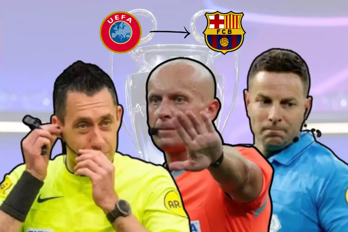Dennis Higler (Principal VAR), Marciniak (principal) i Van Boekel (ajudant VAR), àrbitres de l'Inter-Barça