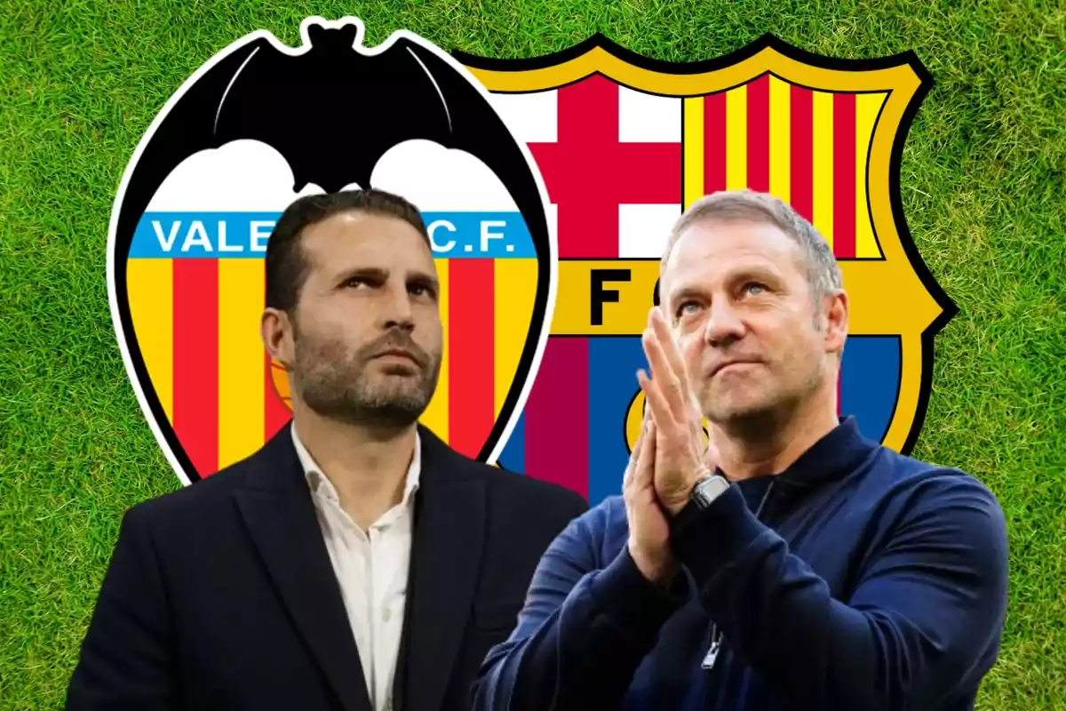 Baraja i Hansi Flick, entrenador de València i Barça, respectivament