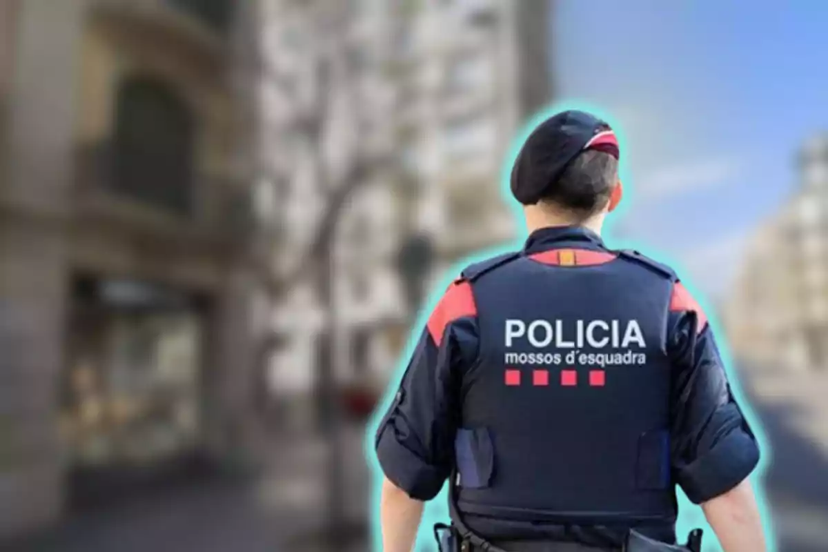 Un agent dels Mossos d'Esquadra d'esquena a un carrer urbà.