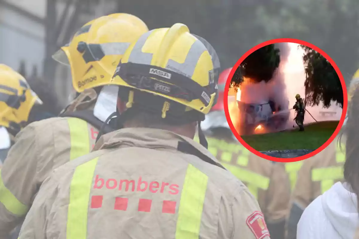 Bomberos actuando en el incendio de Mont-Roig del Camp