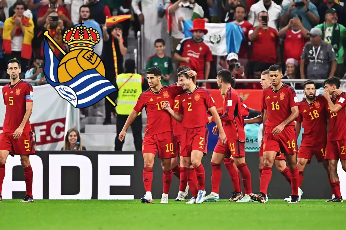 Jugadors de la selecció espanyola celebrant un gol al Mundial de Qatar